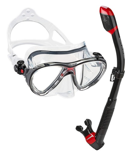 Snorkeling and Freediving Gear Dry Snorkel with Bottom Purge Valve All Black Comfortable Adjustable SEAC Frameless Snorkel Set for Men and Women Frameless Mask Made from Clear Tempered Glass