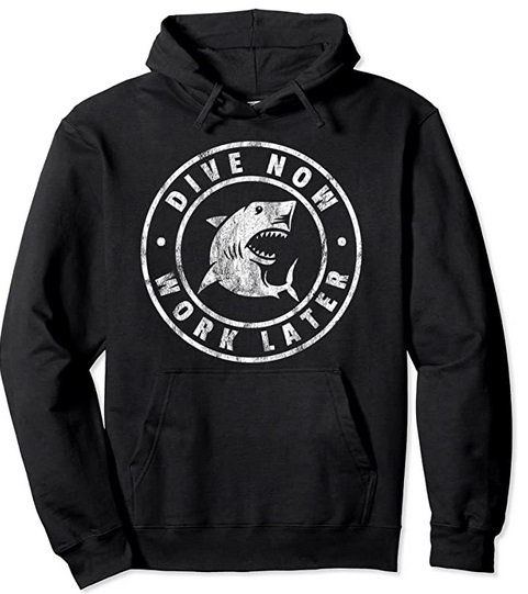 Dive now work later hoodie